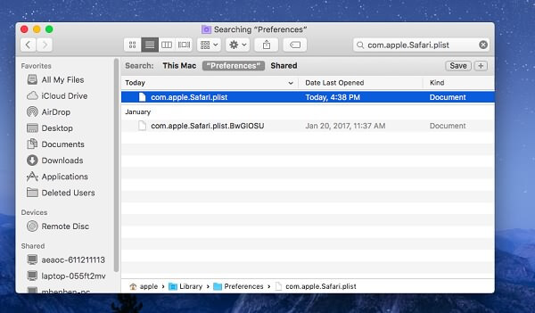 Delete Safari Preference File