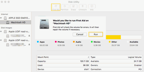 Disk Utility on Mac