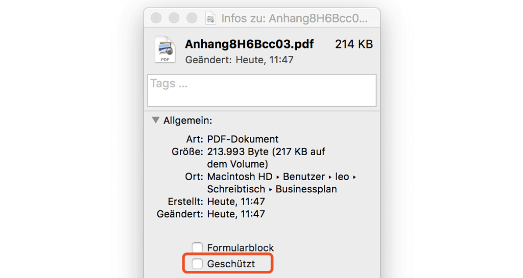 Mac Datei geschützt aufheben