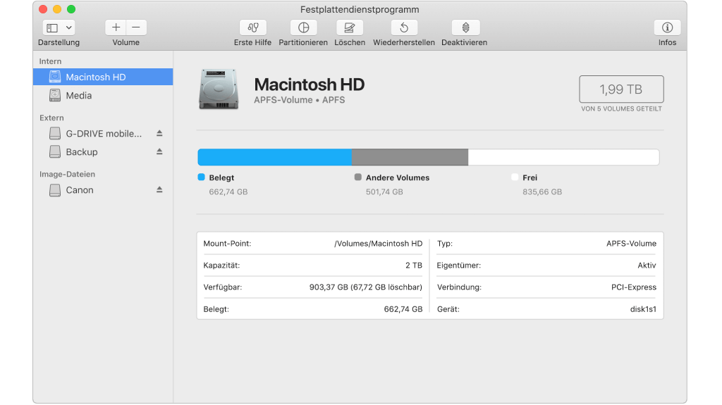Mac Festplatte zum Löschen auswählen