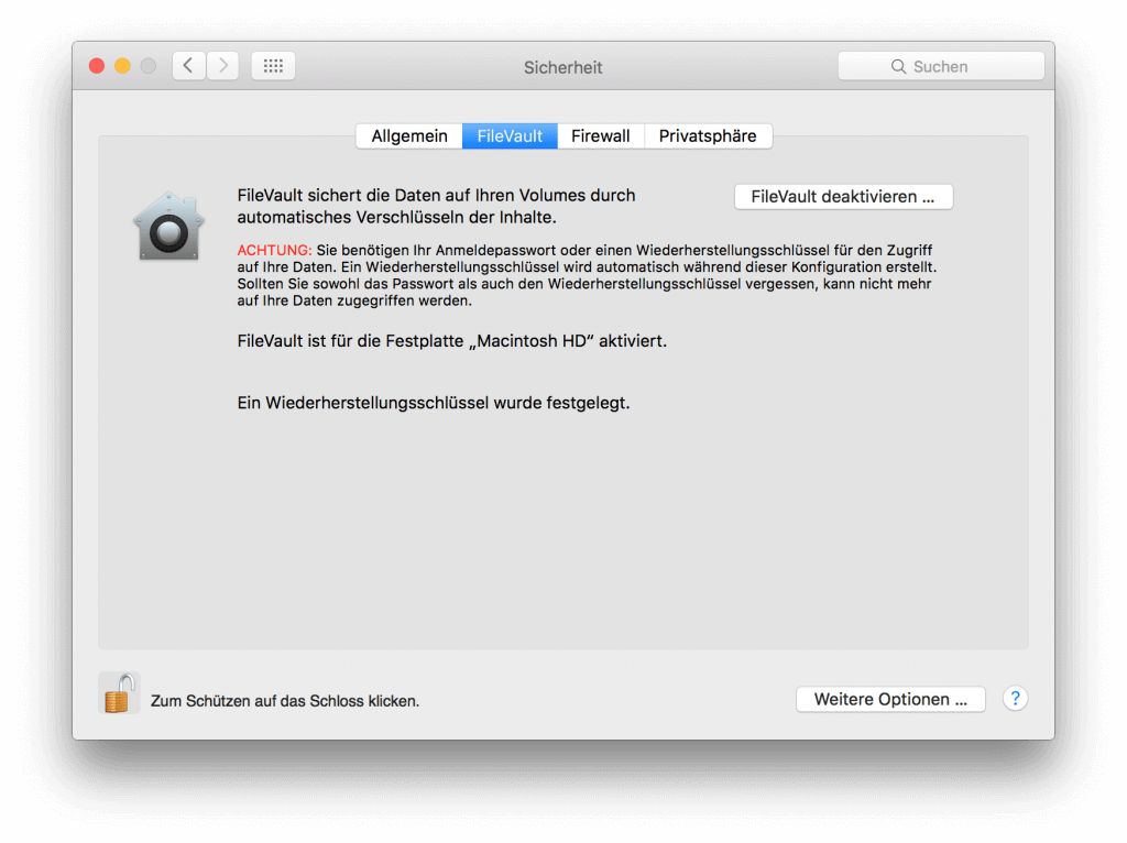 FileValut auf Mac deaktivieren