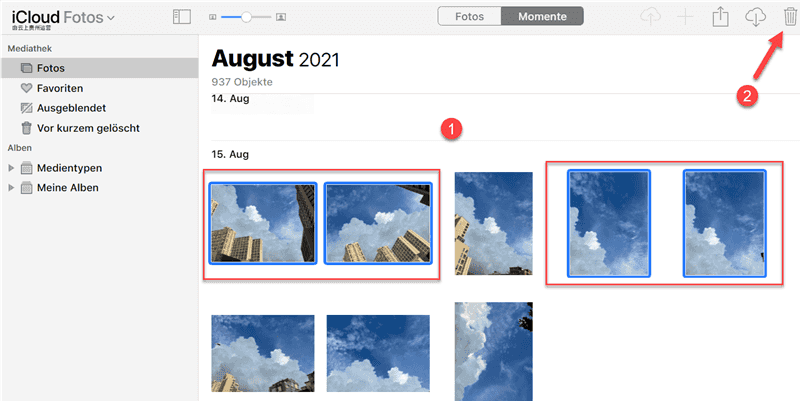 iCloud ähnliche Fotos wählen und löschen