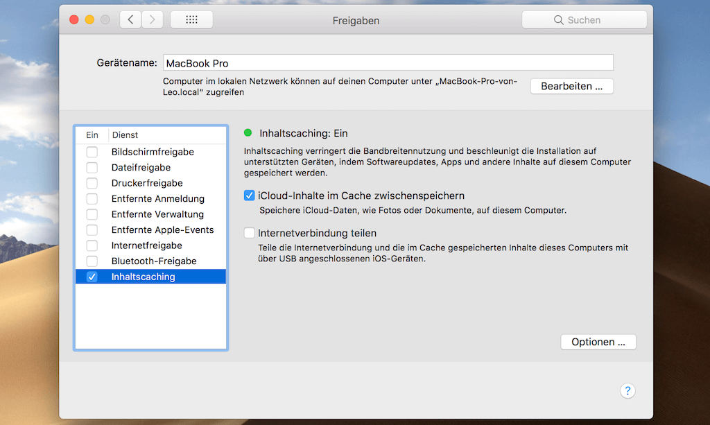 Inhaltscaching deaktivieren mac