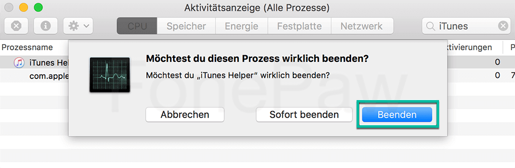 iTunes Helper beenden