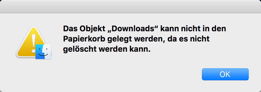 „Downloads“ kann nicht in den Papierkorb gelegt