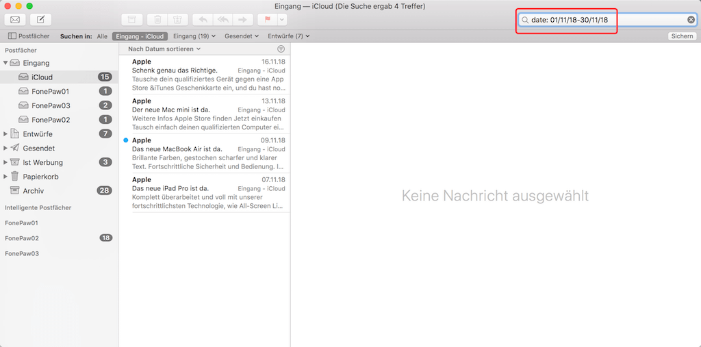 E-Mails nach Datum auf dem Mac sortieren