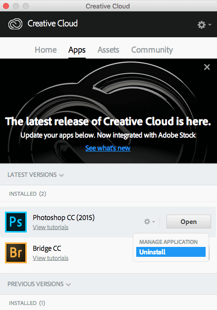 Photoshop deinstallieren in Creative Cloud