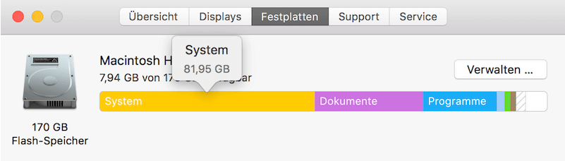 Über System-Speicher von Mac-Festplatte