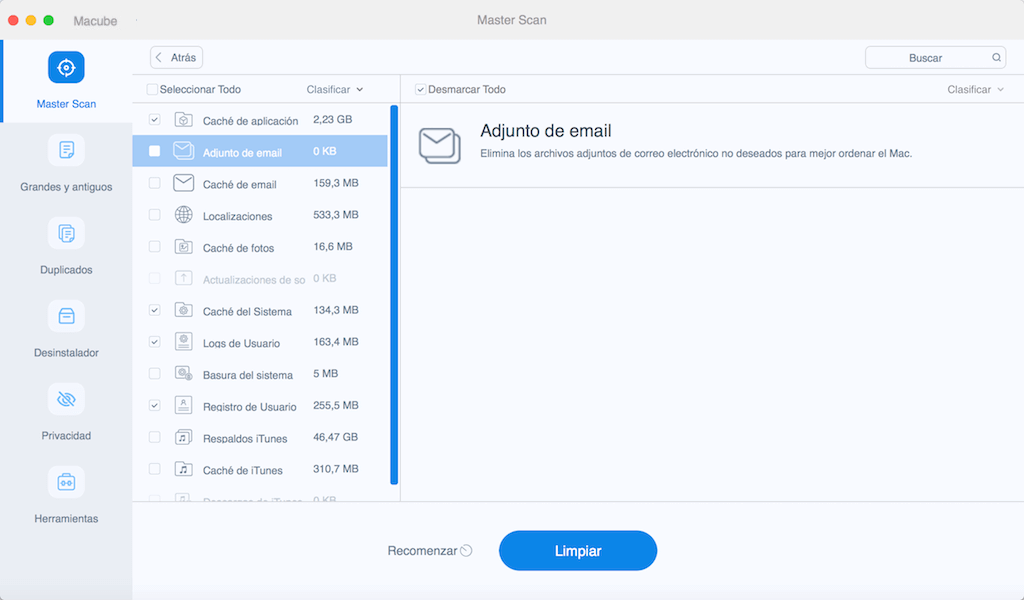 Limpiar los archivos adjuntos de Mail en Mac