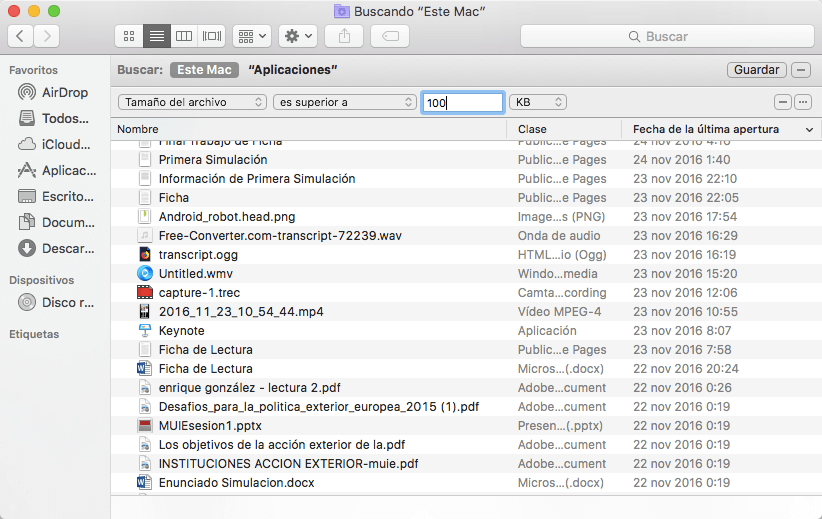 Buscar los archivos grandes en Finder de Mac