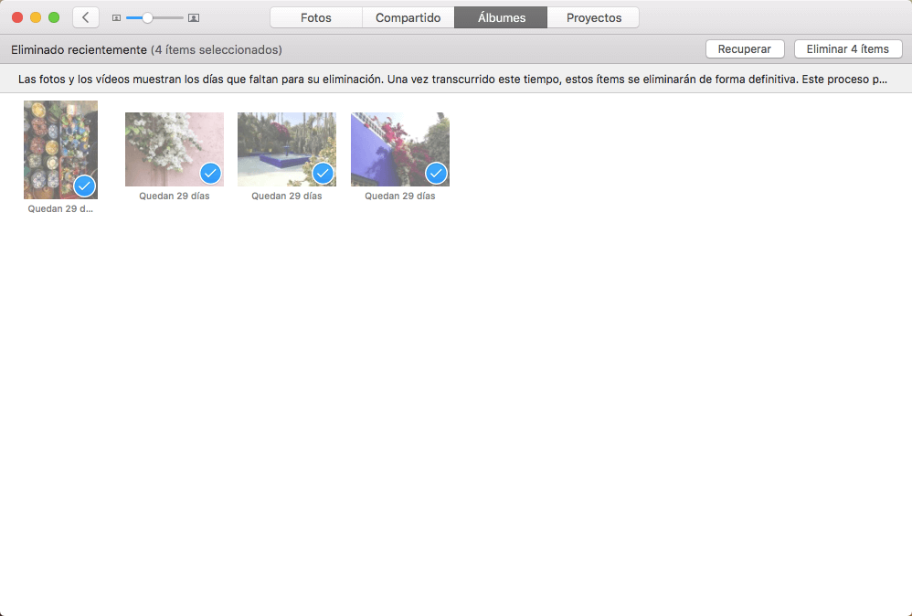 Las fotos eliminadas recientemente en Mac
