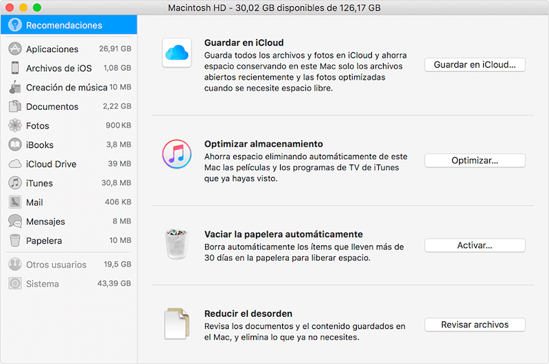 Optimizar el almacenamiento de Mac