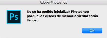 No se ha podido iniciar Photoshop porque los discos de memoria virtual están llenos