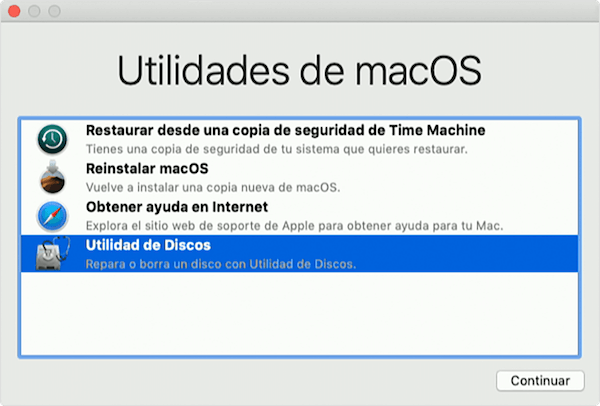 seleccionar Utilidad de Discos en Utilidades de macOS