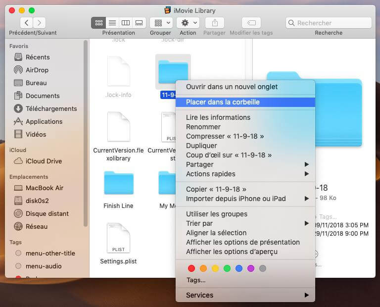 Effacer les fichiers de la bibliothèque iMovie sur Mac