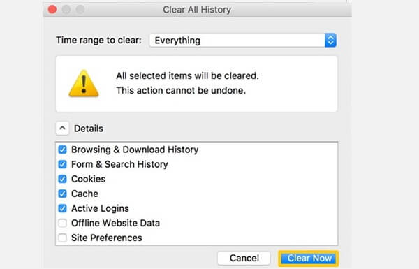 clear browsing data firefox mac