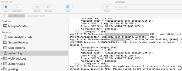 Mac Syetm Logs Console