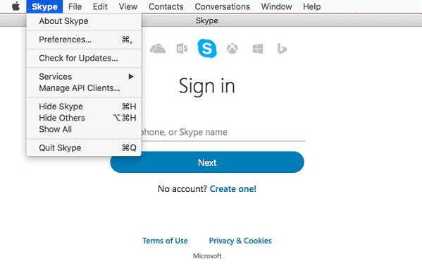 Выйти из Skype на Mac