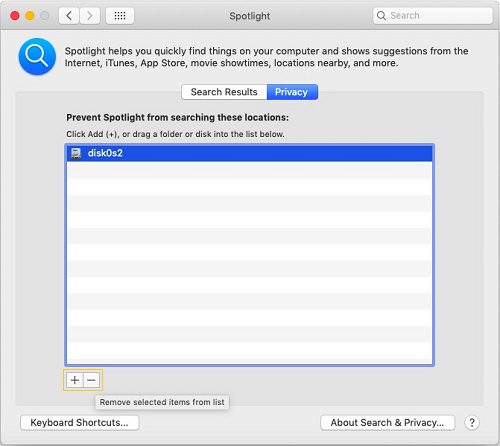 Remove Hard Drive from Spotlight Privacy