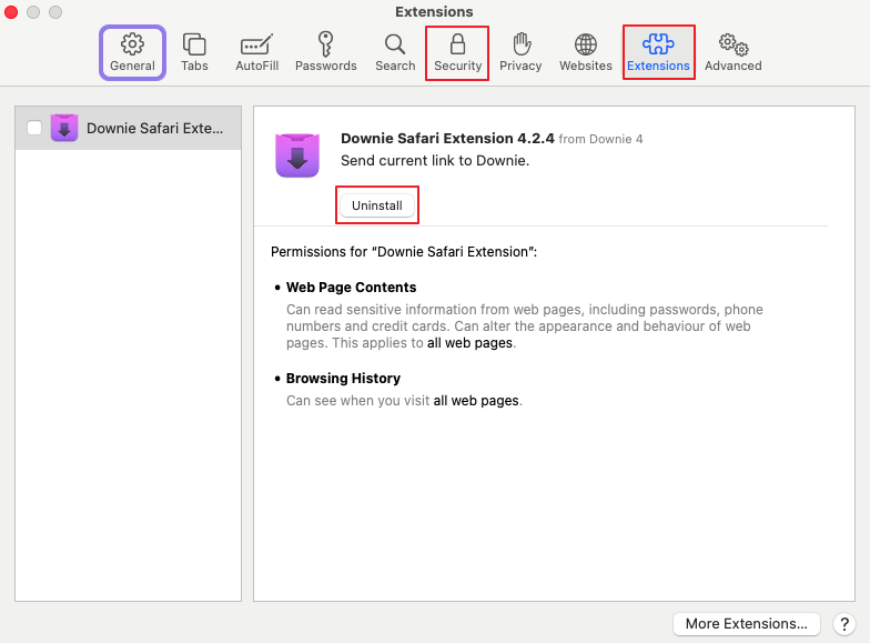 How to remove extensions in Safari