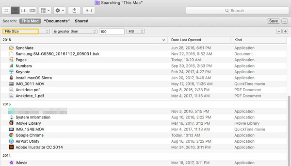 Search Large Files on Mac