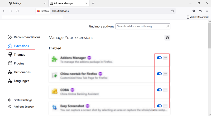 Remove Extensions in Firefox Extensions