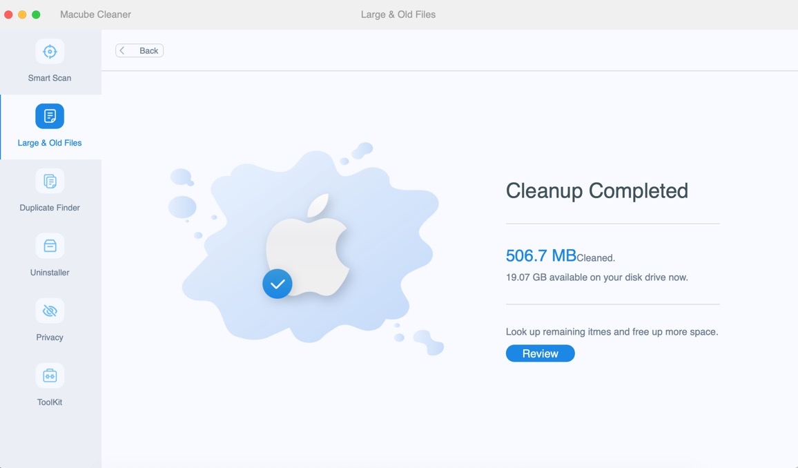 Klicken Sie auf Clean Macube | Mac findet große Dateien