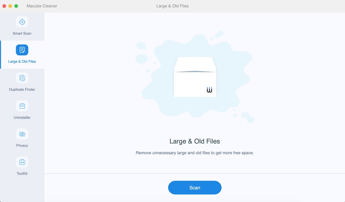 Klicken Sie auf große und alte Macube-Dateien | Mac große Dateien löschen