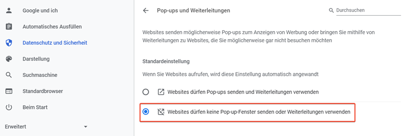 Chrome Popup-Werbungen deaktivieren