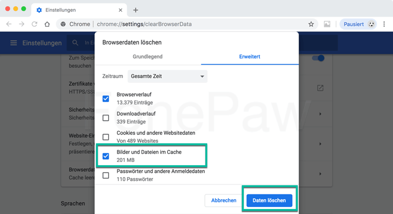 Browser Cache in Google Chrome leeren