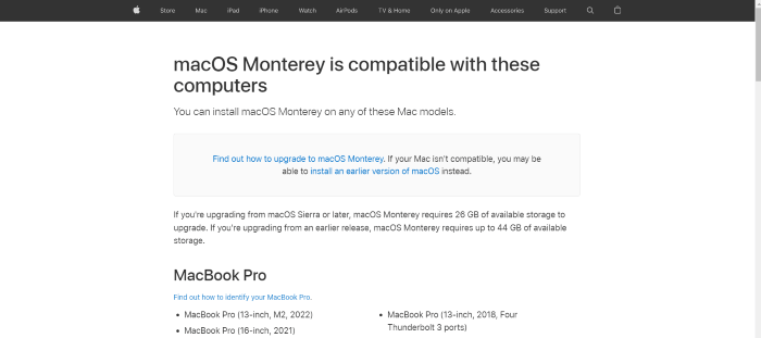 Compatible Devices for MacOS Monterey