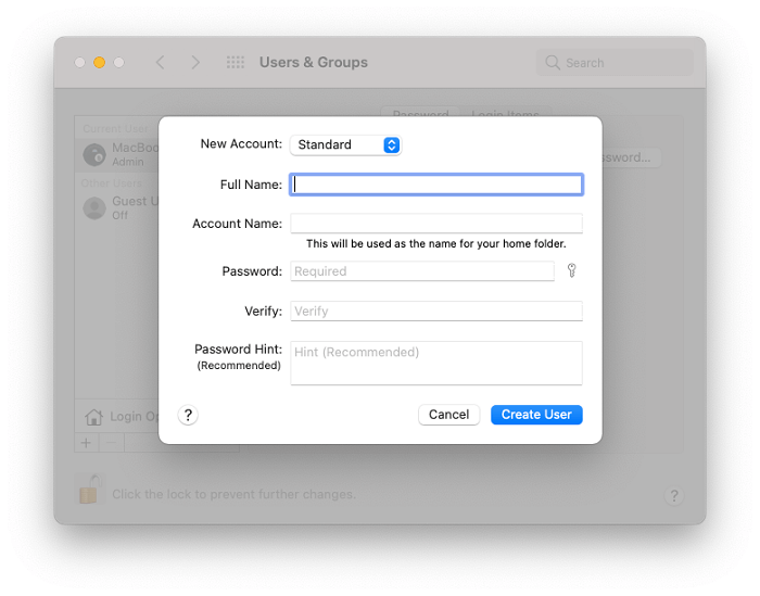 Create New User Account Mac