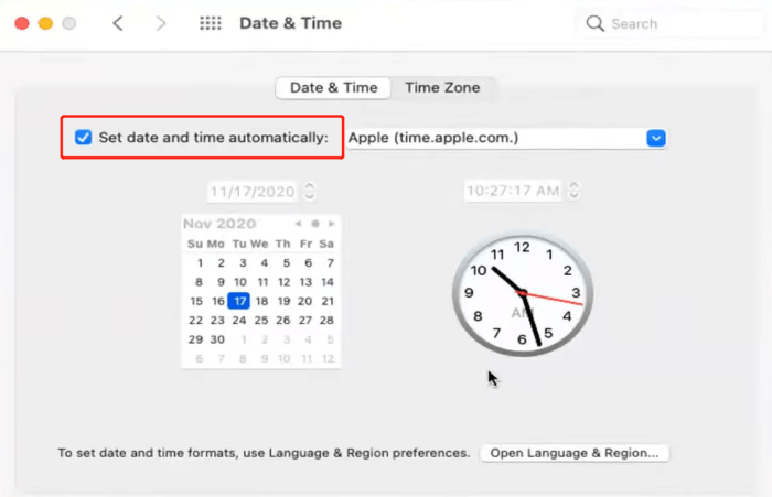 Date and Time Setting Interface