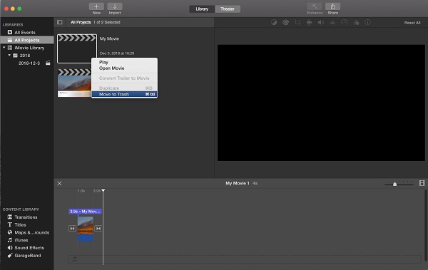 Удаление проектов из iMovie | удалить дисковое пространство в iMovie