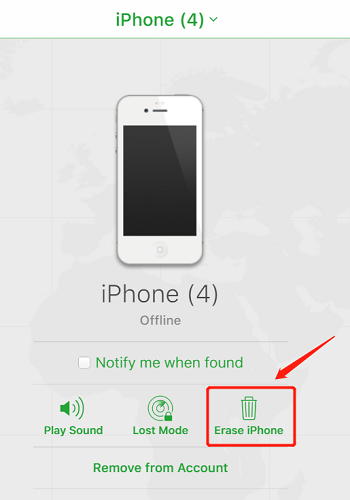 Click to Erase Device from Find My iPhone