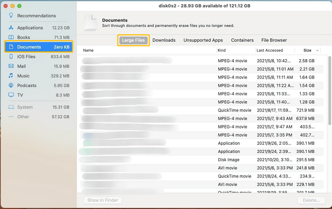 mac how do i find large files on mac