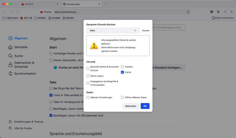 Firefox Cache leeren auf Mac