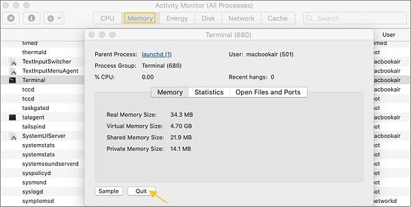 Force Quit App in Activity Monitor