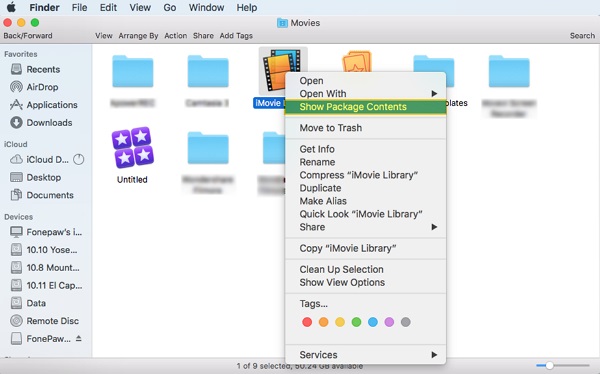 iMovie Library Show Package Contents |  Fix the Not Enough Disk Space Issue on iMovie
