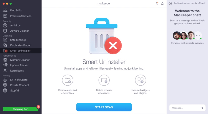 Интерфейс Smart Uninstaller MacKeeper