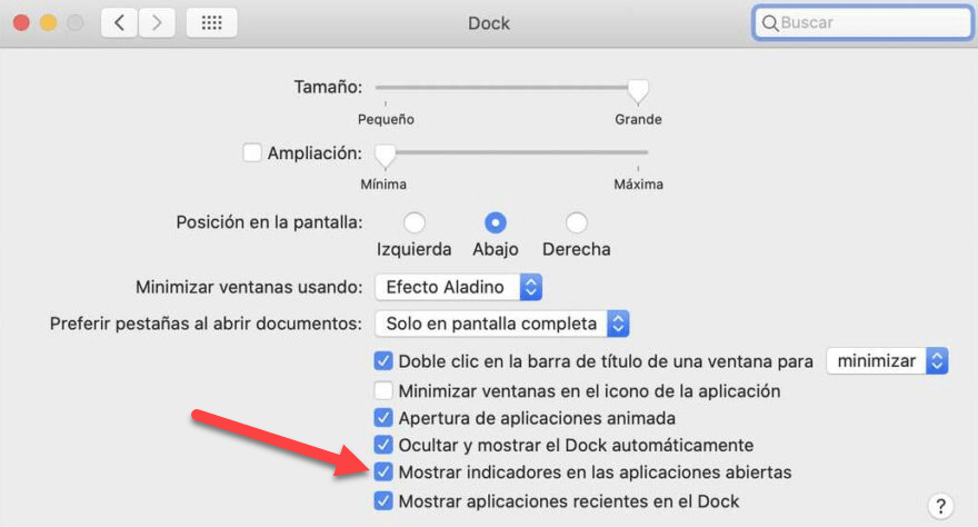 Mostrar indicadores en las aplicaciones abiertas de Mac