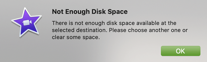 iMovie insufficient space notification | iMovie Not Enough Disk Space