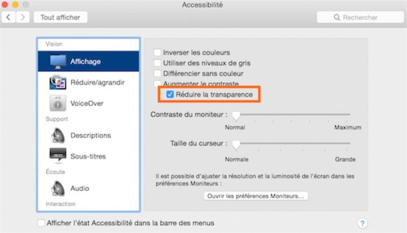 réduire la transparence de mac