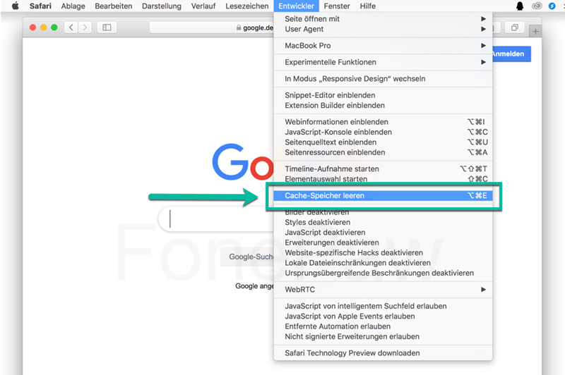 Safari Cache löschen