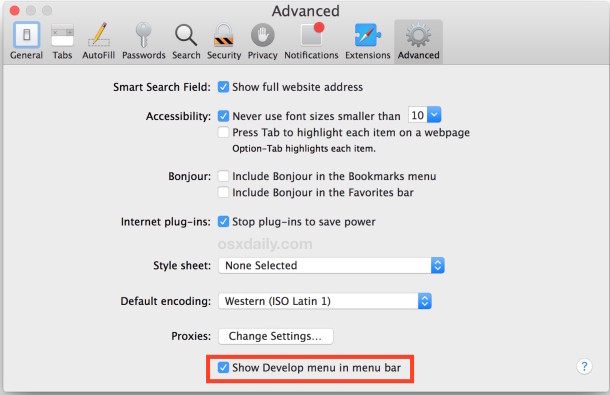 Safari Show Develop Menu