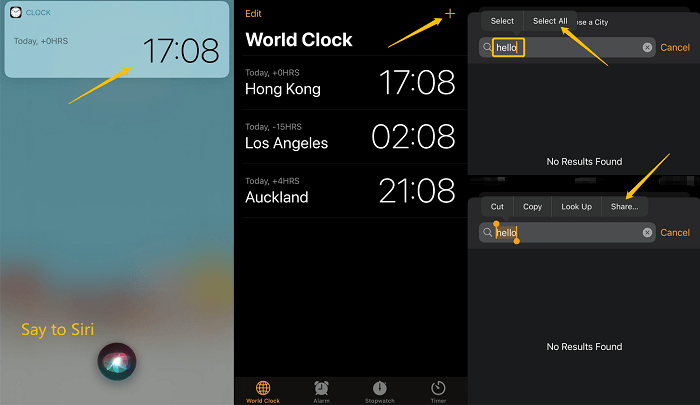 Siri Add World Clock and Share
